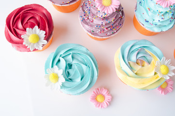 cupcake. Colorful cupcakes. Top view of cupcake.