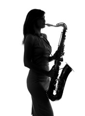 young woman playing the saxophone
