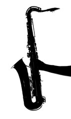 man holding a saxophone