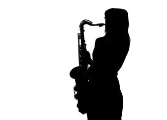 young woman playing the saxophone