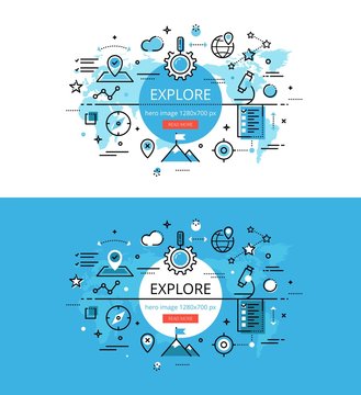Explore. Flat line color hero images and hero banners design con