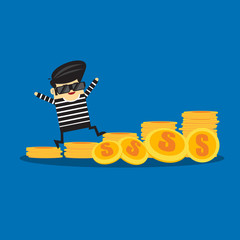 Simple cartoon of thief and money / Vector illustration