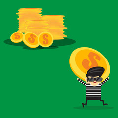 Simple cartoon of thief and money / Vector illustration