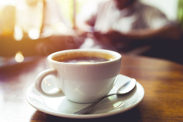 Hot espresso coffee. Vintage filter