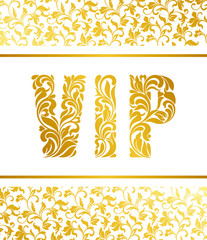 Template for a banner with the inscription VIP. Inscription VIP of floral decorative pattern.