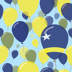 Curacao National Day Flat Seamless Pattern. Flying Celebration Balloons in Colors of Dutch Flag. Happy Independence Day Background with Flags and Balloons.