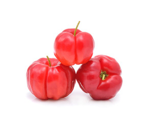 Barbados cherry,Ripe thai cherry on white background