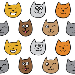 Seamless pattern with cute cats on a white background.