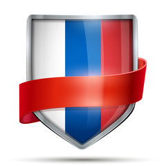 Shield with flag Russia and ribbon.