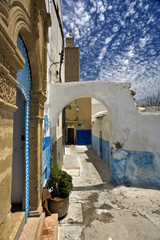 Fototapeta na wymiar Morocco. Rabat. The Kasbah des Oudaias - the oldest part of the city with white and blue painted walls of houses