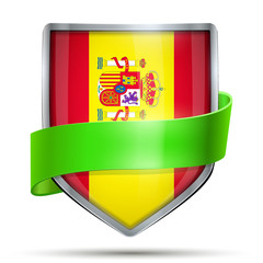 Obraz premium Shield with flag Spain and ribbon.