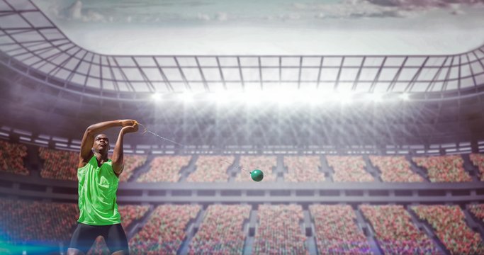 Front view of sportsman practicing hammer throw 