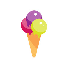 Flat ice cream cone illustration. Street sweet dessert icon. ice-cream vector. Isolated cartoon strawberry creme white background. Street fast food