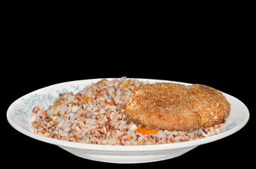 Buckwheat porridge with a cutlet