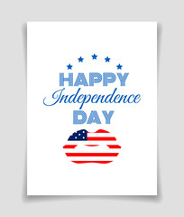 Happy Independence Day greeting card with US flag lips on white background.