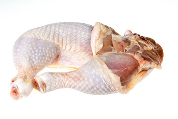 Raw chicken legs. Chicken drumstick on white