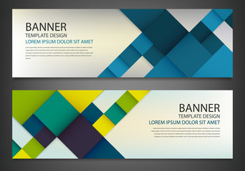 Fototapeta premium Two banners with colorful squares. Business design template. Horizontal banners vector set.