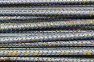 The deform bar, the steel deform bar pile on the construction site.