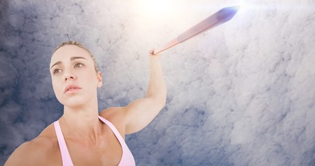 Composite image of female athlete throwing a javelin