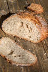 Cut loaf of homemade bread