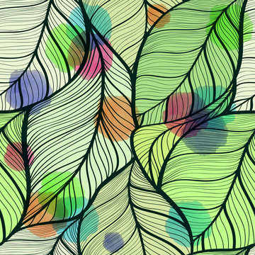 seamless pattern of leaves and watercolor spots © sofi01sp