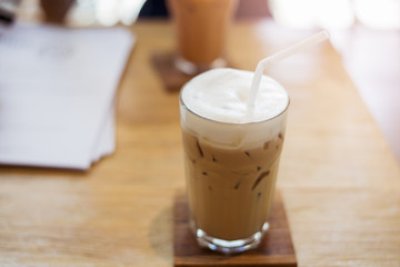 ice coffee  on wood background
