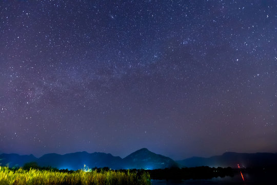 Star in night and milky way