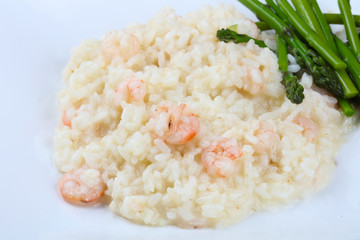 Risotto with shrimps and astaragus