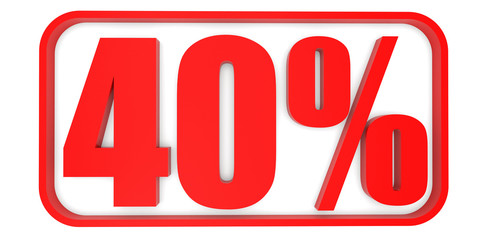 Discount 40 percent off. 3D illustration.