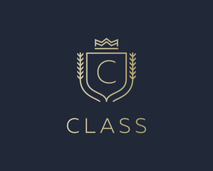 Premium monogram letter C initials ornate signature logotype. Elegant crest logo icon vector design. Luxury shield crown sign.