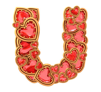 Ruby heart in gold font
