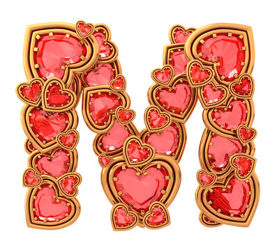 Ruby heart in gold font
