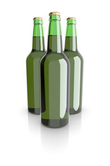 Bottled beer green colors. 3D rendering.