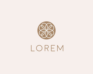 Premium pattern lined flower symbol. Abstract floral vector logo.