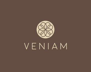 Premium pattern lined flower symbol. Abstract floral vector logo.