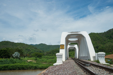Old white railway bridge at Lamphun, Thailand.