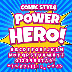 Comic alphabet set. Pink color version. Letters, numbers and figures for kids' illustrations websites comics banners