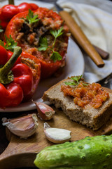 pepper stuffed with meat, rice and vegetables