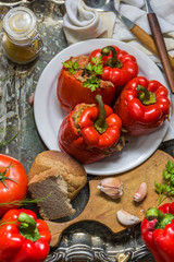 pepper stuffed with meat, rice and vegetables