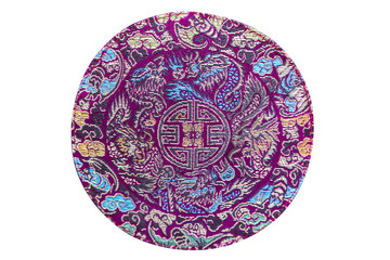 Embroidered round textile oriental shiny handmade pattern made of threads
