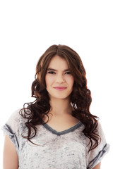 Happy pretty young brunette woman 