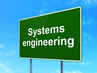 Science concept: Systems Engineering on road sign background