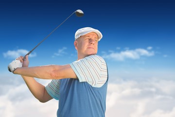 Composite image of sportsman is playing golf