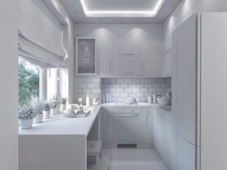 3d rendering kitchen decor. Interior design in a modern style