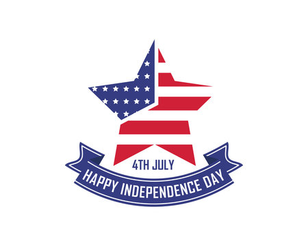Modern American Independence Day Logo -  Star Flag Ribbon Badge