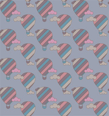 Vector illustration of colorful hot air balloons on the sky. Seamless pattern. 