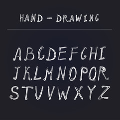 Hand drawn brush ink vector ABC upper and lower case letters set.