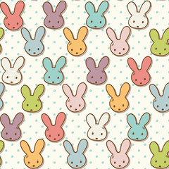 Seamless pattern with cute rabbits. Colorful bunny background for cards and textile