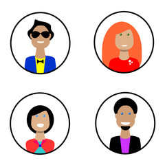Colorful Male Faces Circle Icons Set in Trendy Flat Style