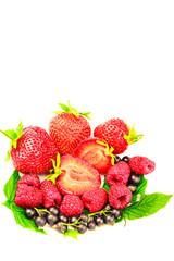 Fototapeta na wymiar Mix of fresh and ripe berries isolated on white background.